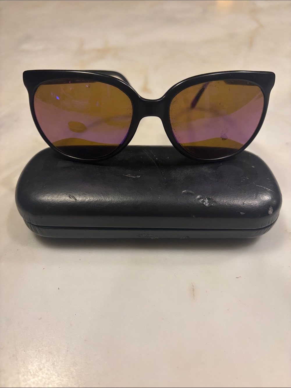 Retro Revo Women's Black Frame Sunglasses with Purple Mirrored Lenses with case